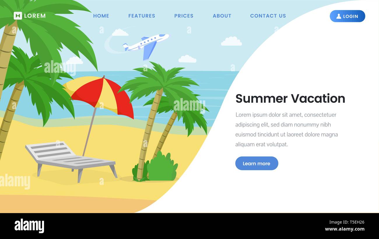 Summer Vacation Landing Page Vector Template Travel Agency Tour