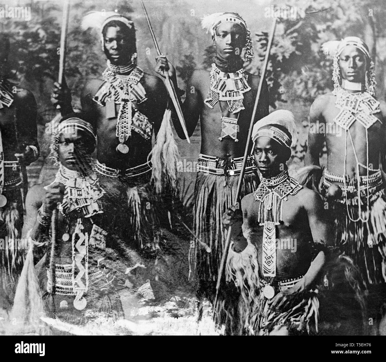A photograph of Zulu warriors during the Boer War in Southern Africa. Stock Photo