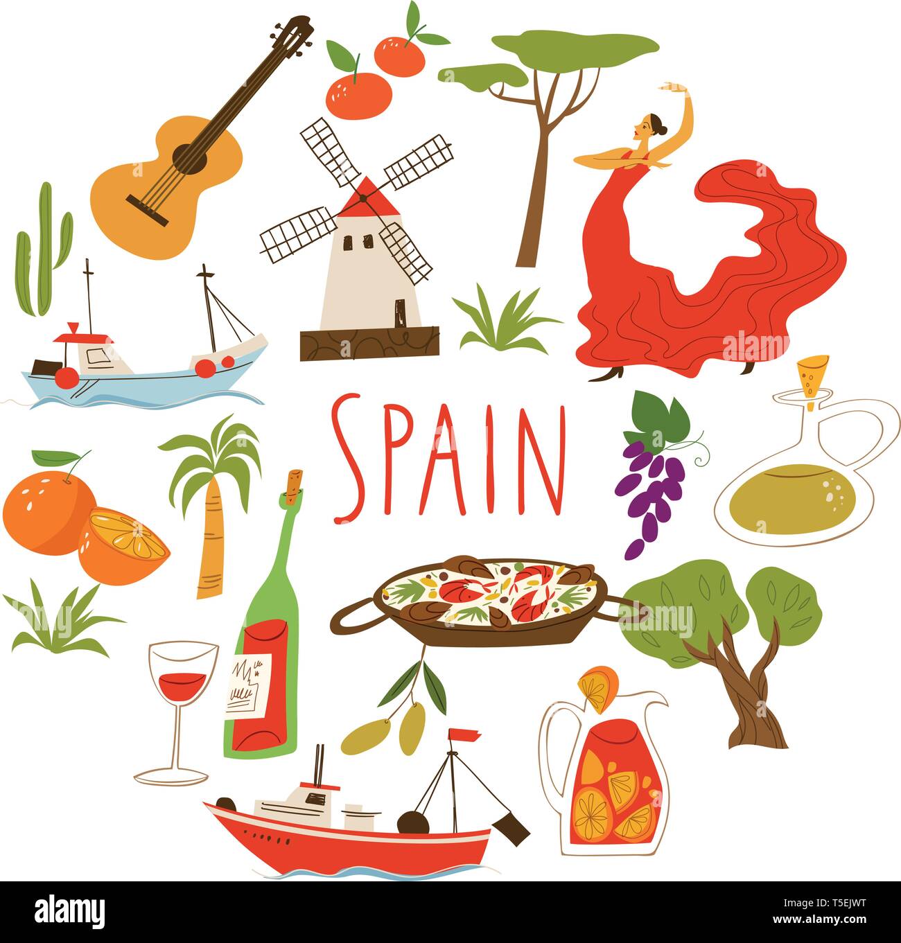 Nine Vector Symbols Of Spain Culture Food Ship And Archtecture Stock Vector Image Art Alamy