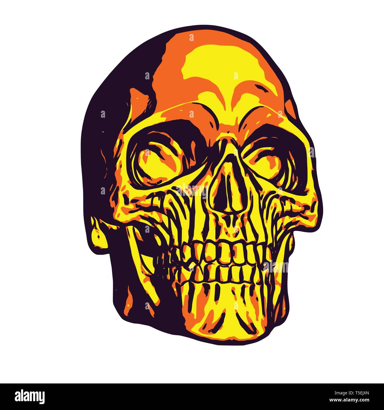 Human gold skull, uniform colors, vector illustration Stock Vector