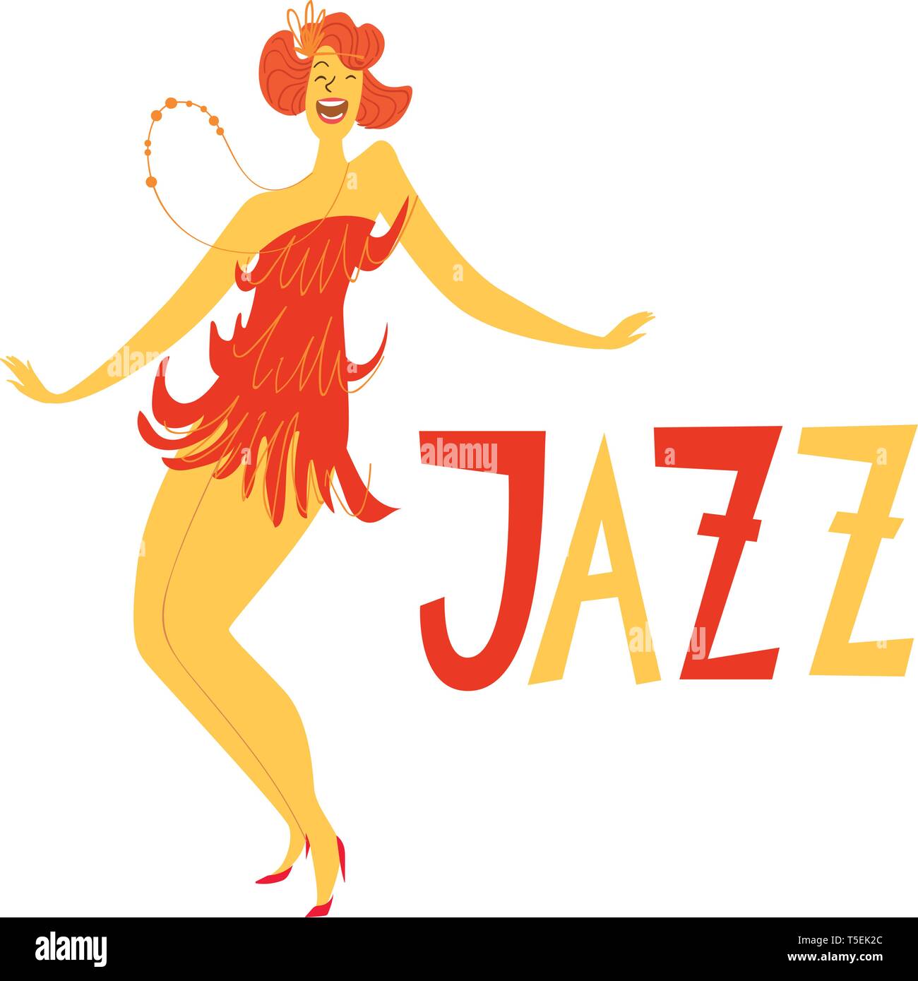 Funny vector dancing woman. Cute jazz card. Stock Vector