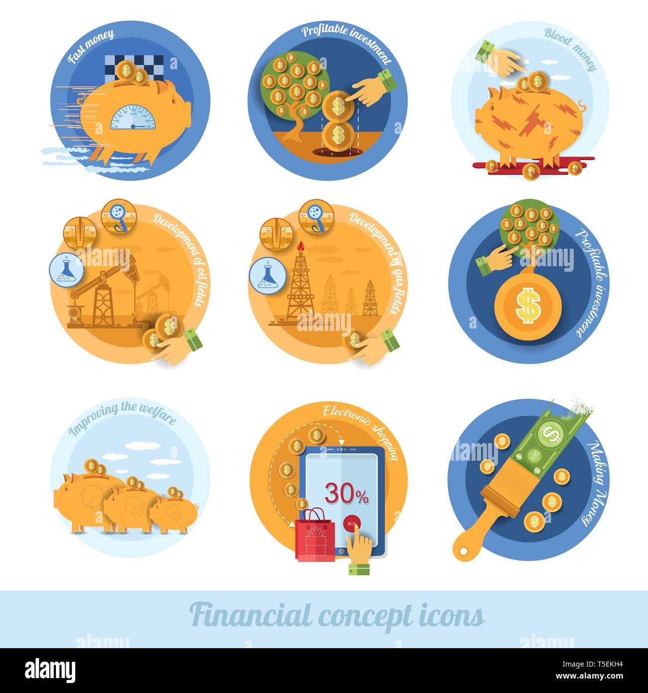 flat concept business icon with piggy bank circle financial terms Stock Vector