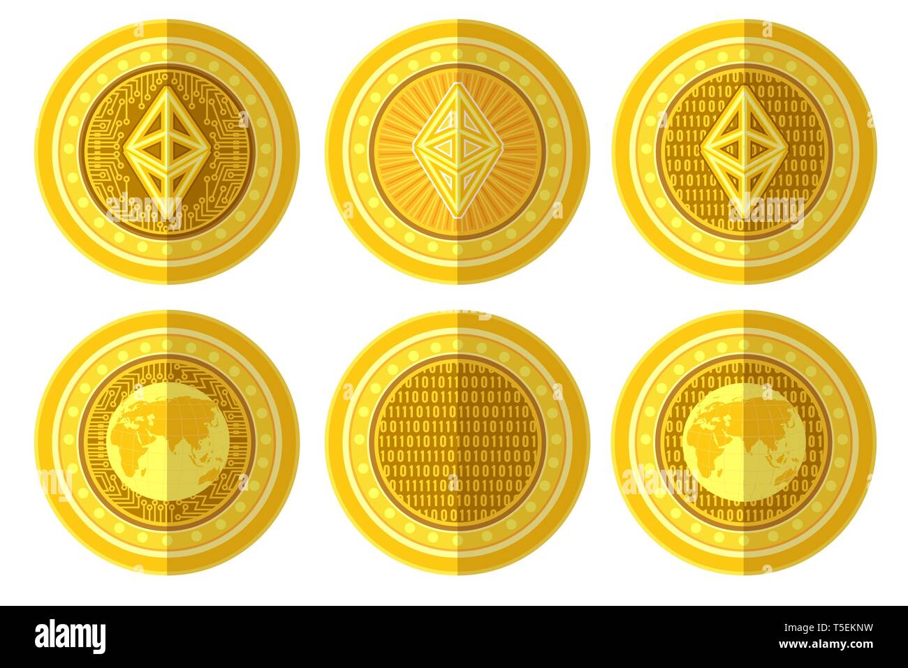 Set of flat golden coin with bitcoin ethereum sign back and front side.  Vector Illustration isolated on white background Stock Vector Image & Art -  Alamy