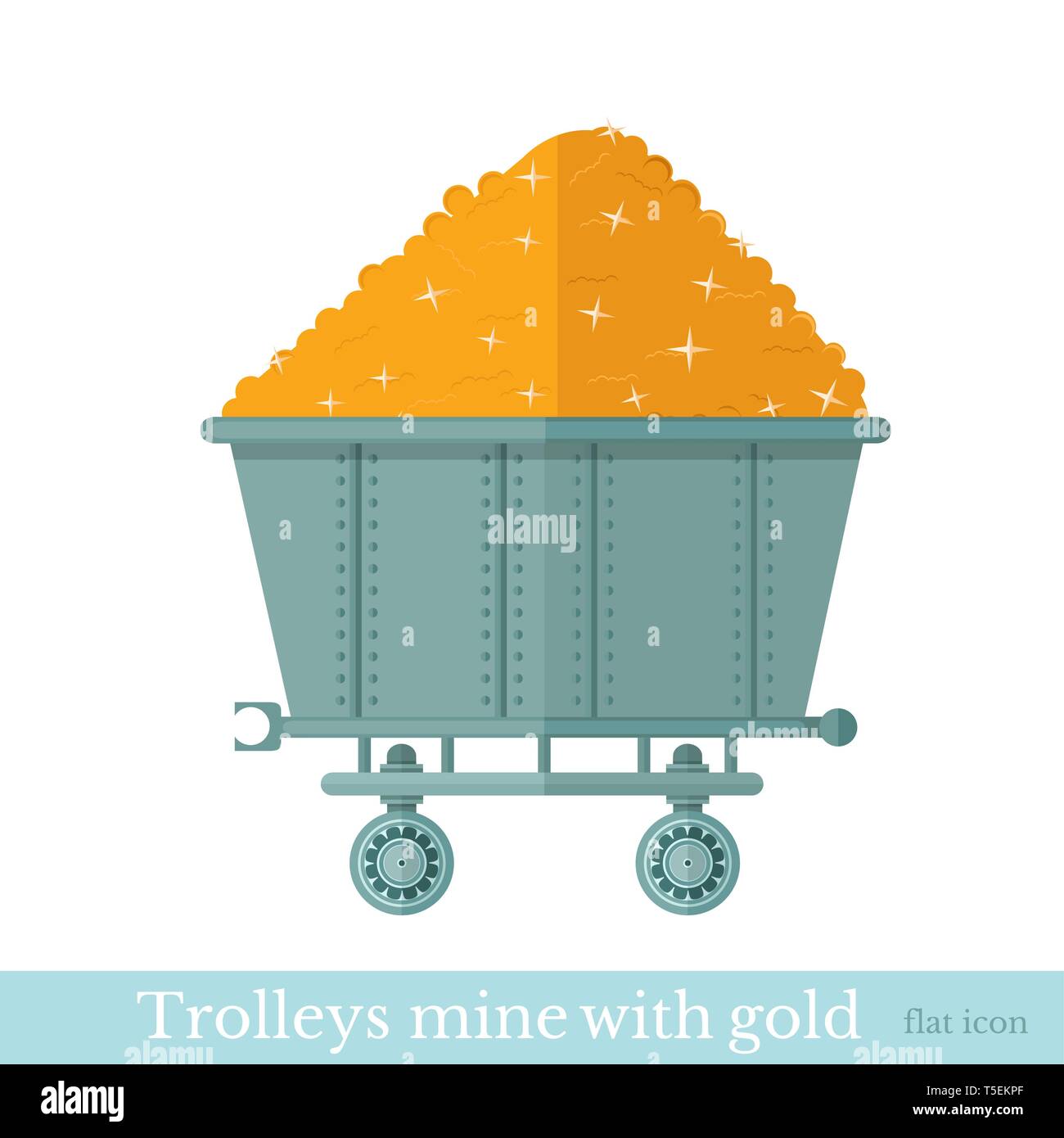 trolley mine with gold nugget on white Stock Vector