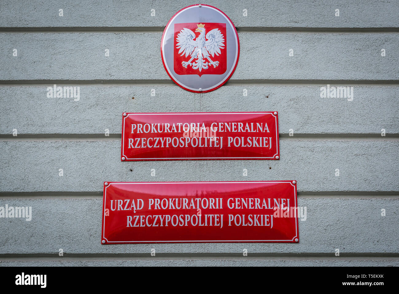 Sign on the building of General Counsel to the Republic of Poland in Warsaw, Poland Stock Photo
