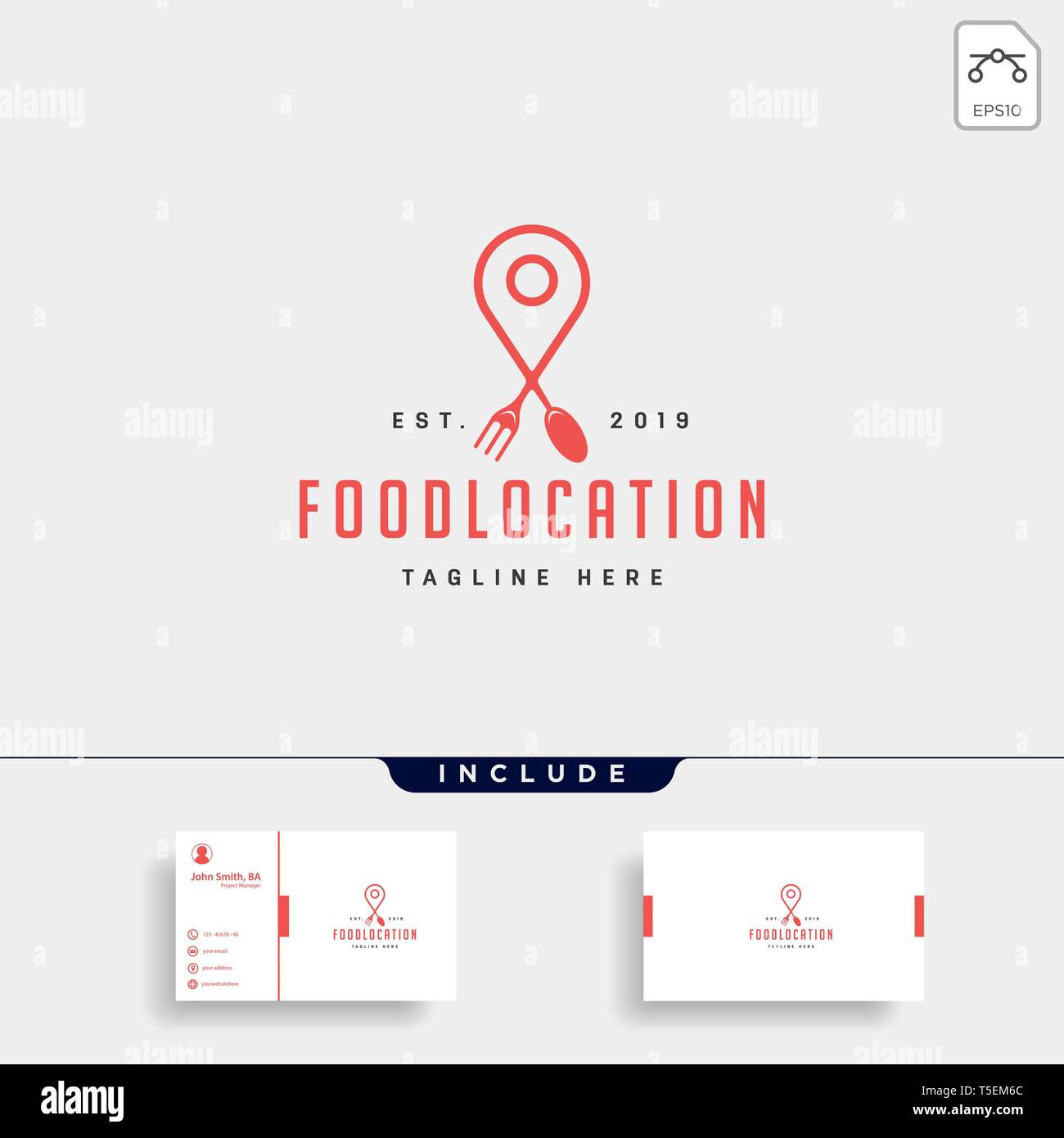Food Pin Navigation Simple Flat Luxury Logo Design Vector Icon Element Logo With Business Card Stock Vector Image Art Alamy