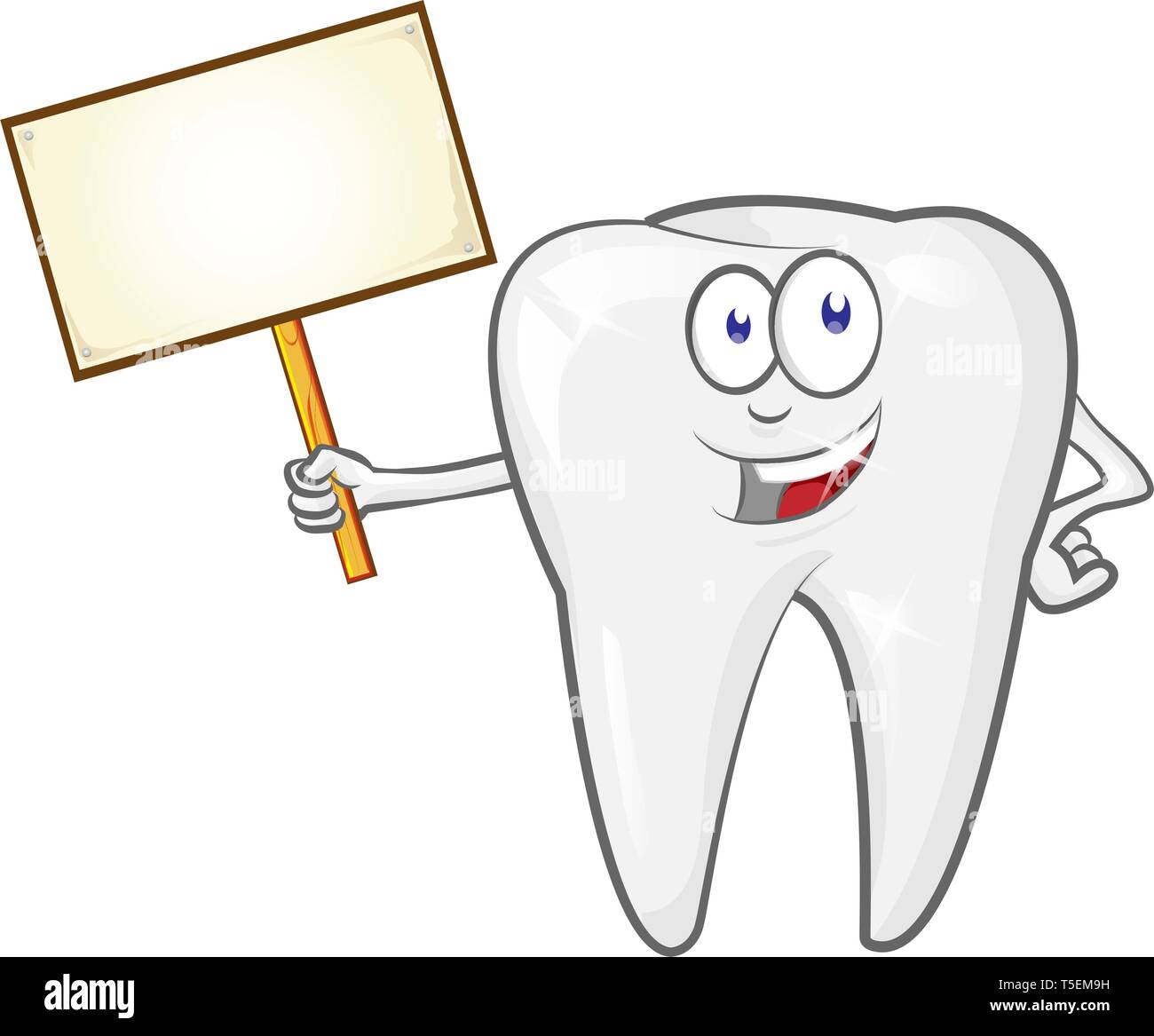 cartoon tooth with signboard, clip art vector illustration Stock Vector