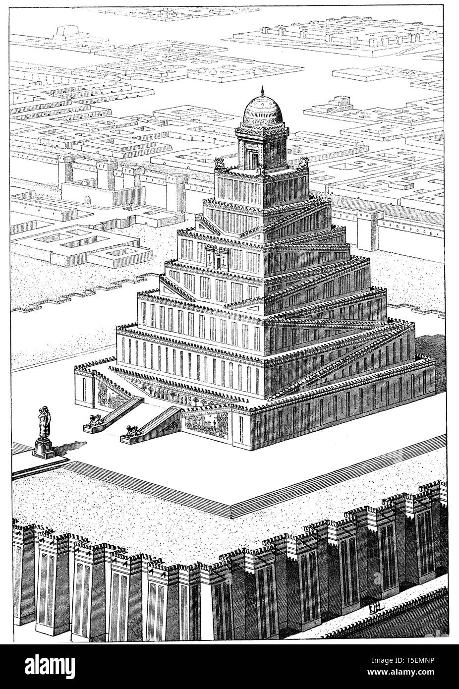 Babylonian temple. Restored by Ch. Chipiez. (After Perrot-Chipiez), Stock Photo