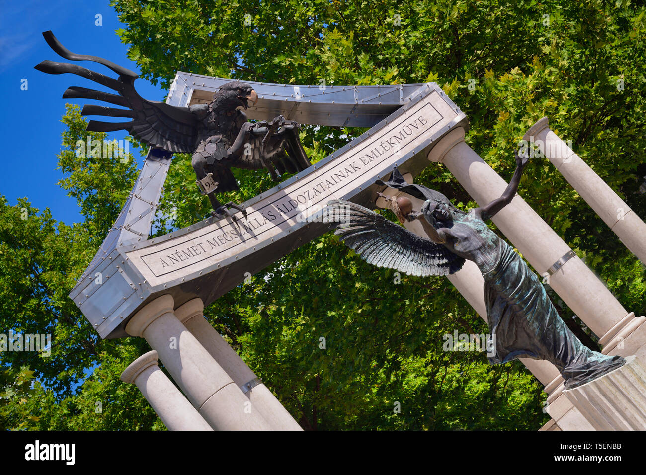 Hungary, Budapest, Szabadsag or Liberty Square,  detail of the Antifascist Monument dedicated  to victims of German occupation. Stock Photo