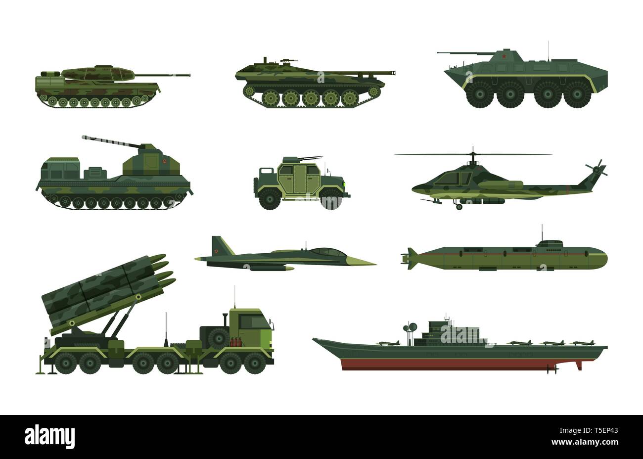 Set of isolated war or military vehicle, ship Stock Vector