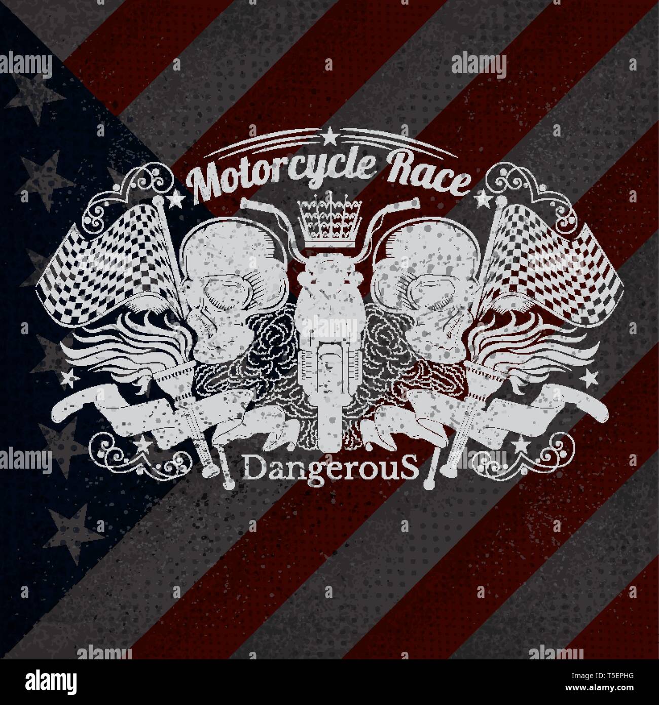 Motorcycle Graphics Illustration on USA Flag Background Design Stock Vector
