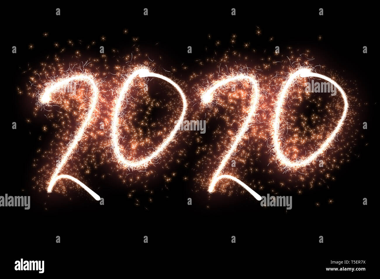 Happy New Year 2020. Sparkling number 2020 on black background Stock Photo