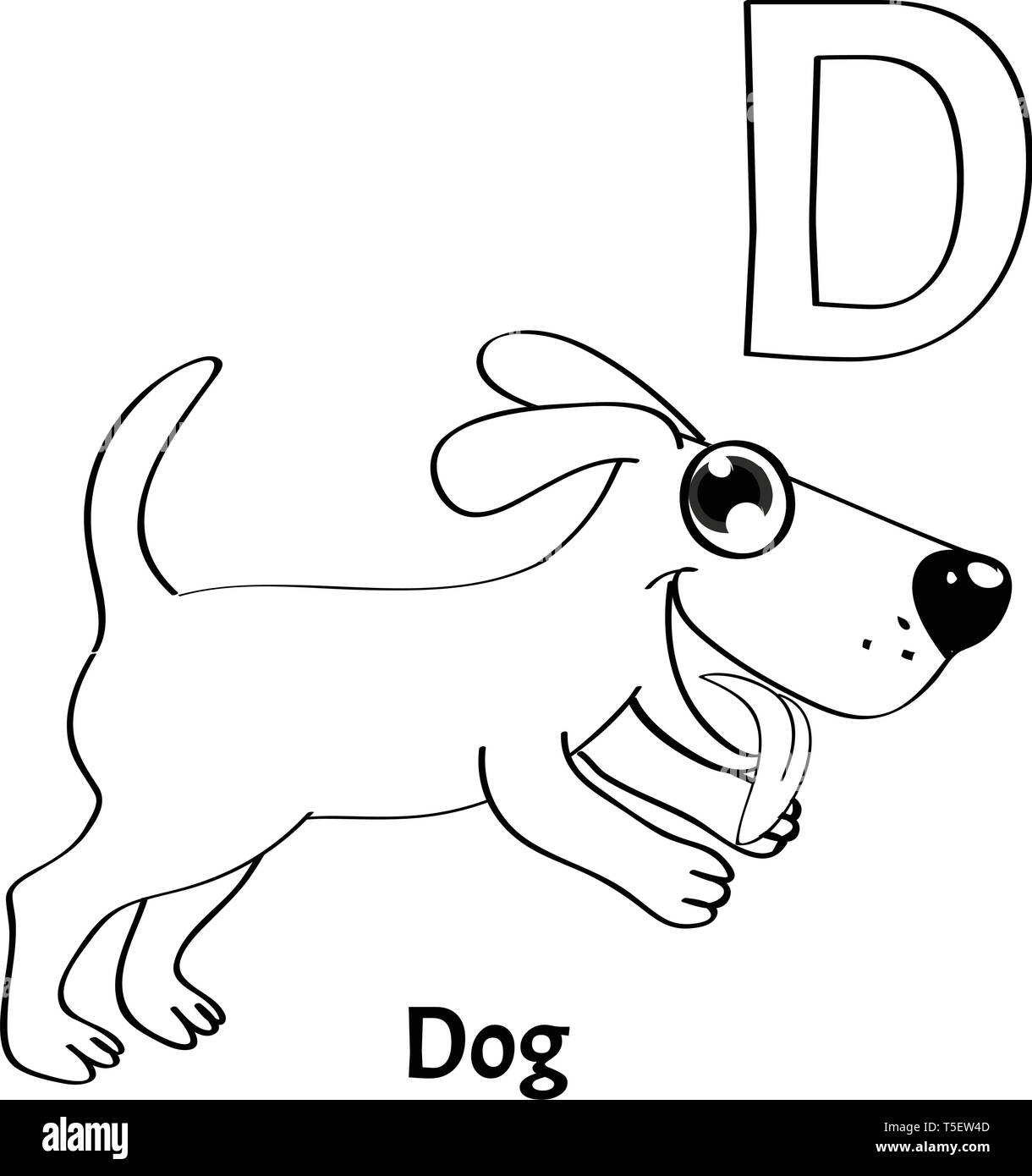 Vector alphabet letter D, coloring page. Dog Stock Vector