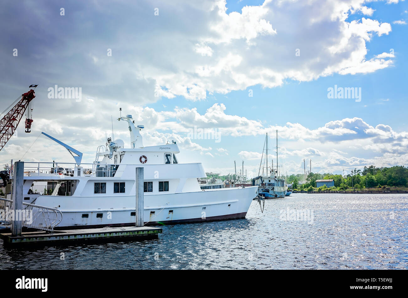 A commercial fishing vessel, Mojave Moon, is docked in Bayou La Batre, Alabama. Stock Photo