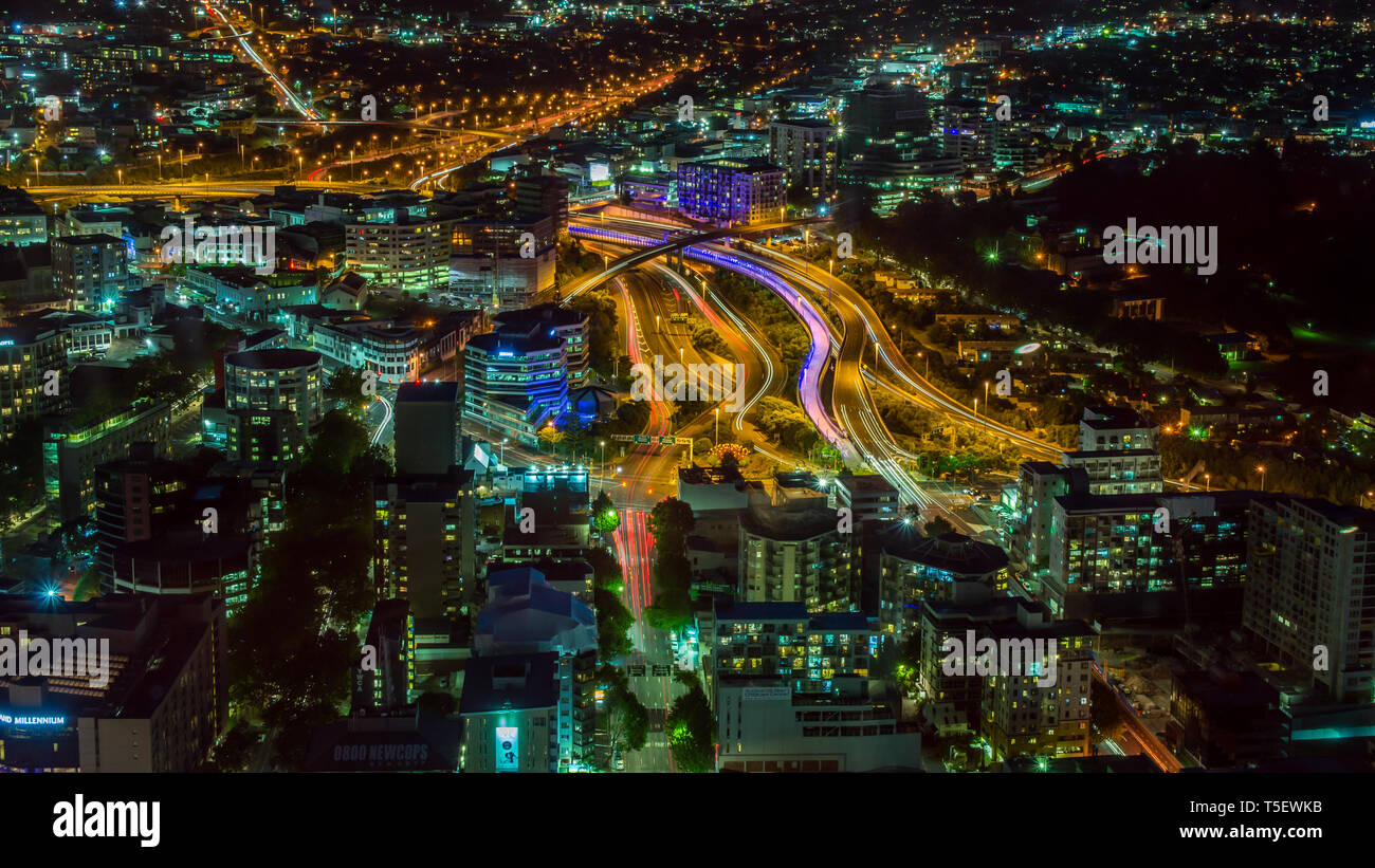 Auckland streets at night from high above during rush hour Stock Photo