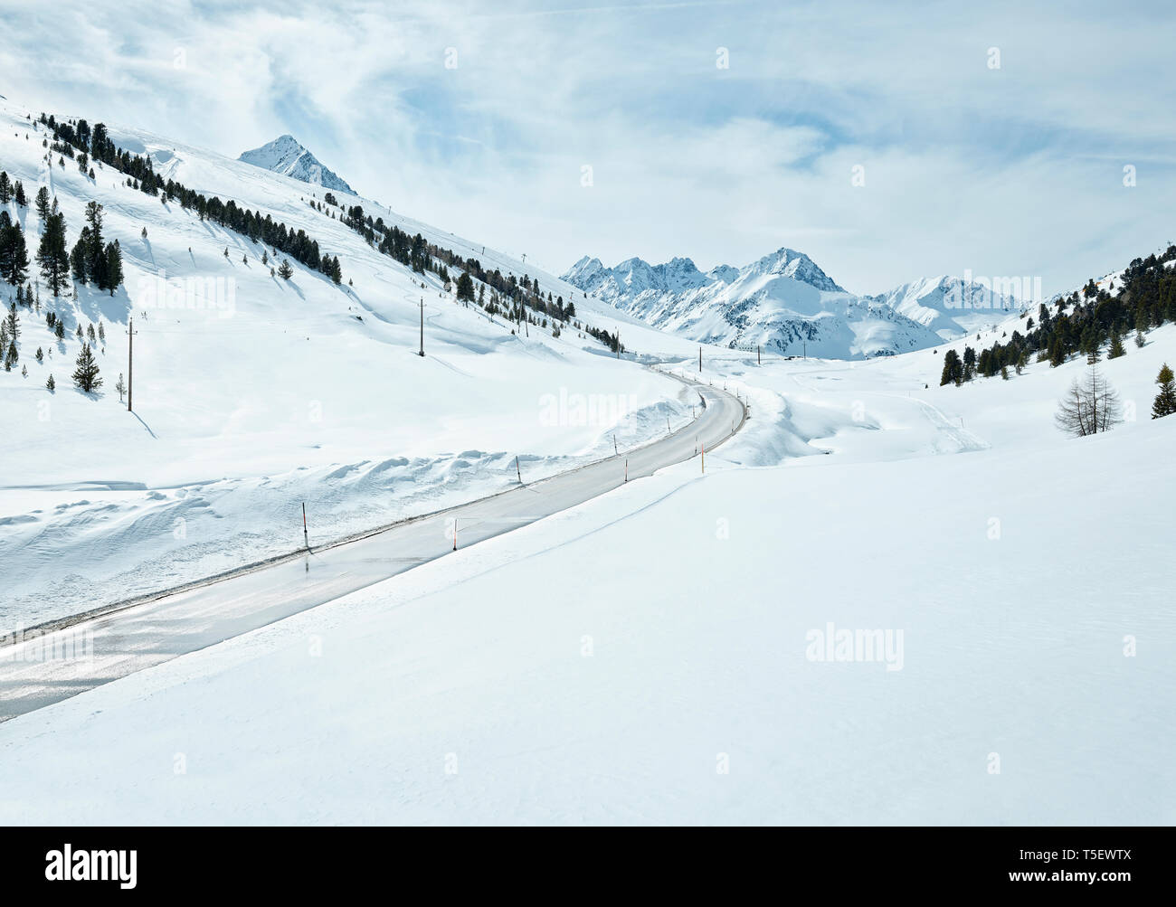 Austria, Tyrol, Sellrain Valley, Kuehtai, mountain road in winter Stock Photo