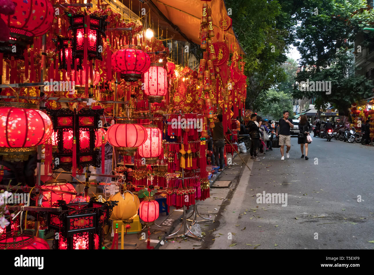 Traditional Vietnamese lanterns or lamp is hanging for decoration in public  street area at Hanoi. Vietnam. 13 January 2019 Stock Photo - Alamy