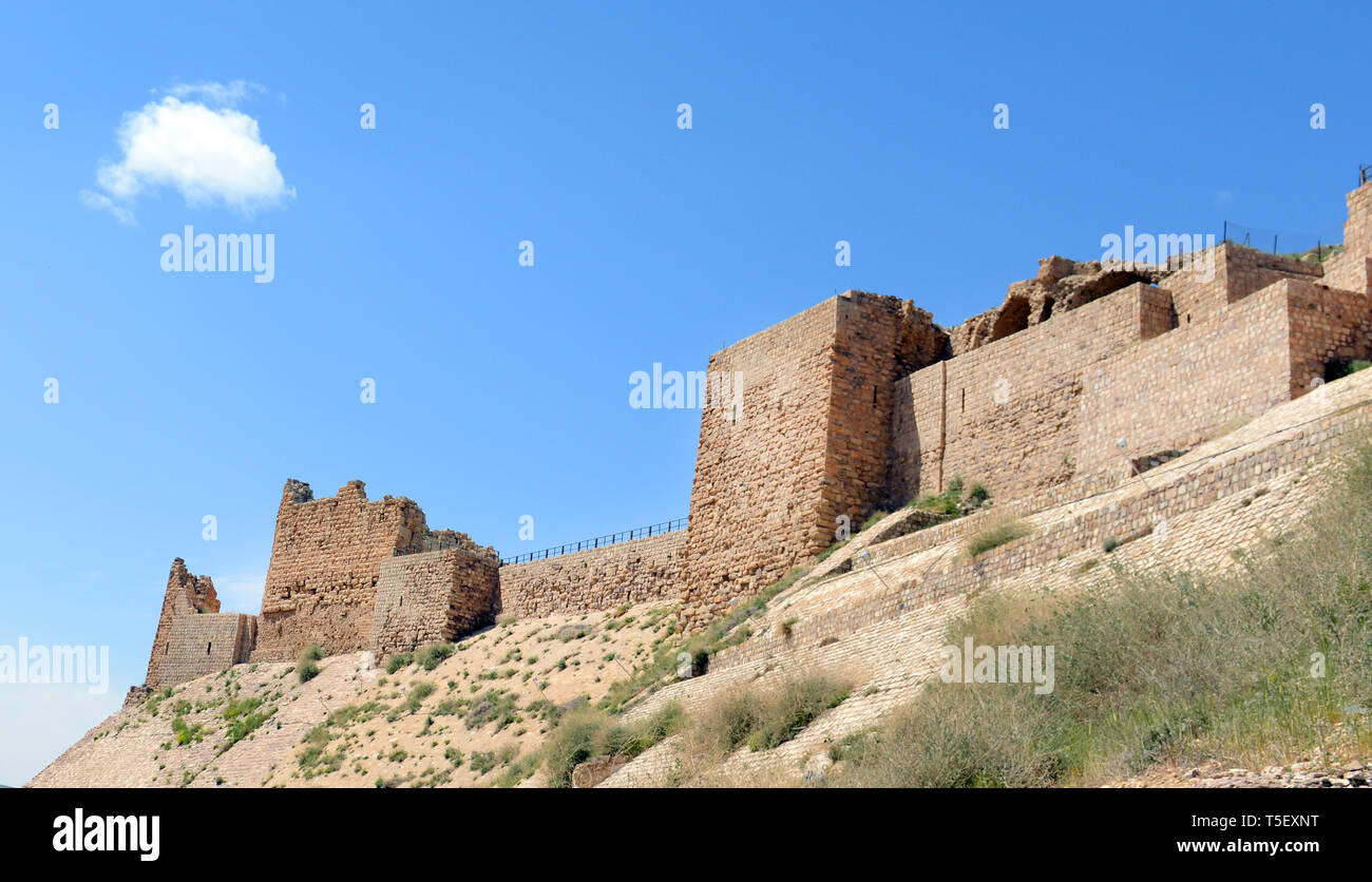 Kerak castle as seen from the valley below. Stock Photo