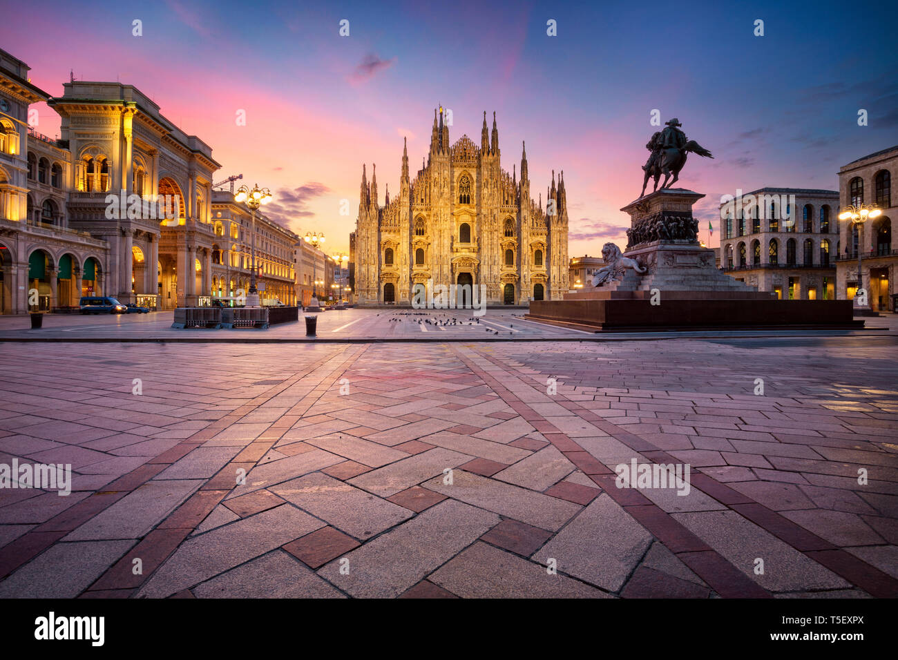 Milan, Italy. Cityscape image of Milan, Italy with Milan Cathedral during sunrise. Stock Photo