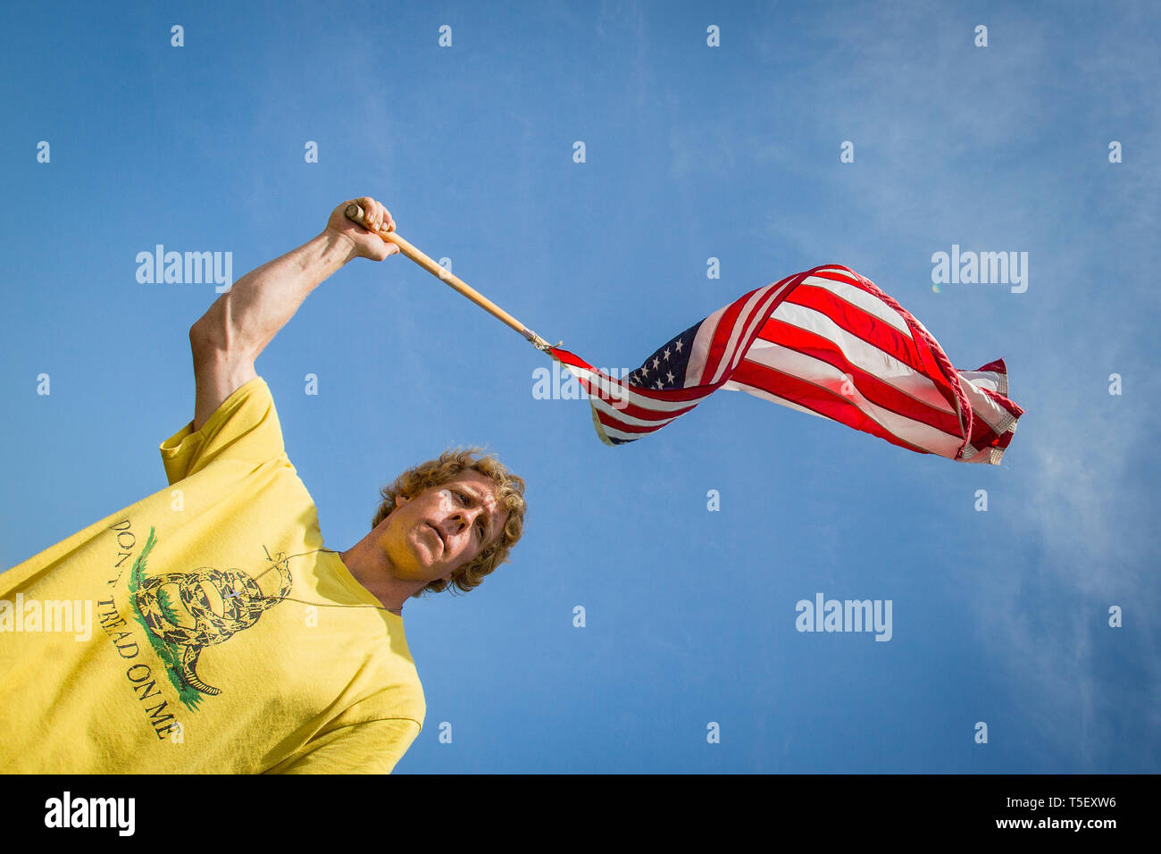 Chris Fred from Plainfield, Indiana, at a pro gun rally. The Republican National Convention in Cleveland, where Donald Trump is nominated as the republican presidential candidate. Stock Photo