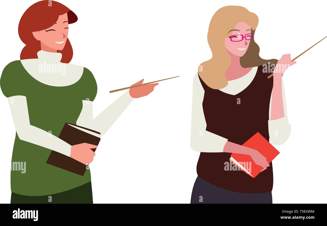 female teachers couple with textbooks characters vector illustration ...