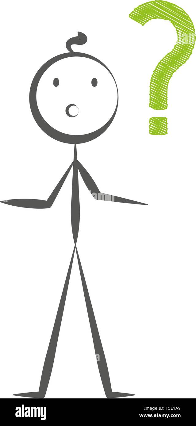 Stickman cartoon man standing with question mark Vector Image