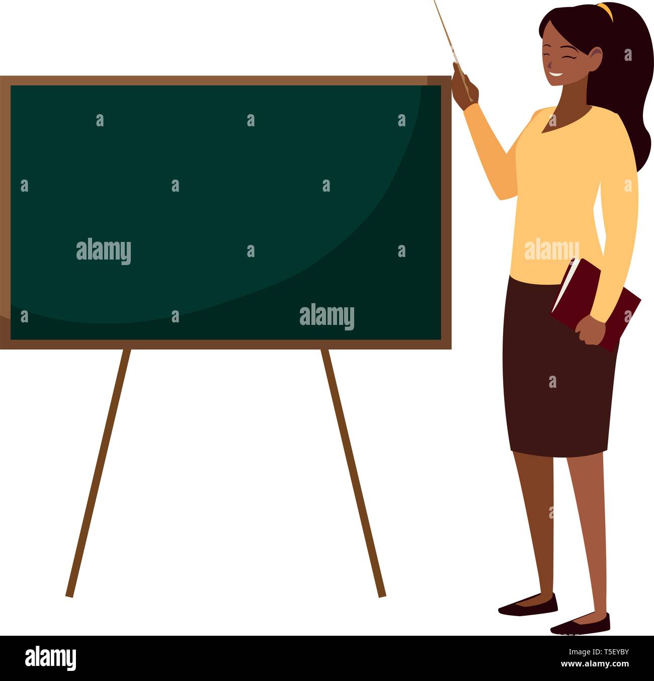 black female teacher with textbook and chalkboard vector illustration ...