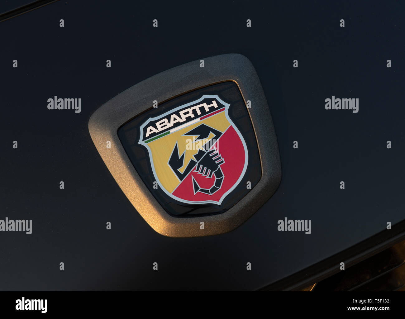 2018 Fiat 124 Abarth Spider badge Stock Photo
