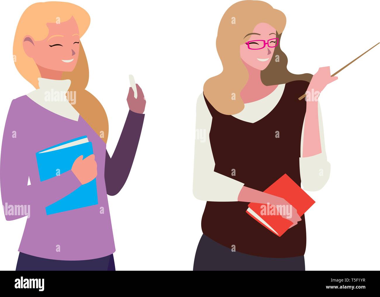 female teachers couple with textbooks characters vector illustration ...
