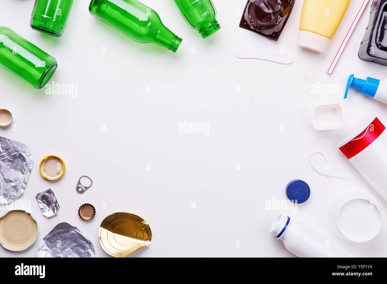 Selection of garbage for recycling - metal, plastic, and glass. Concept ...