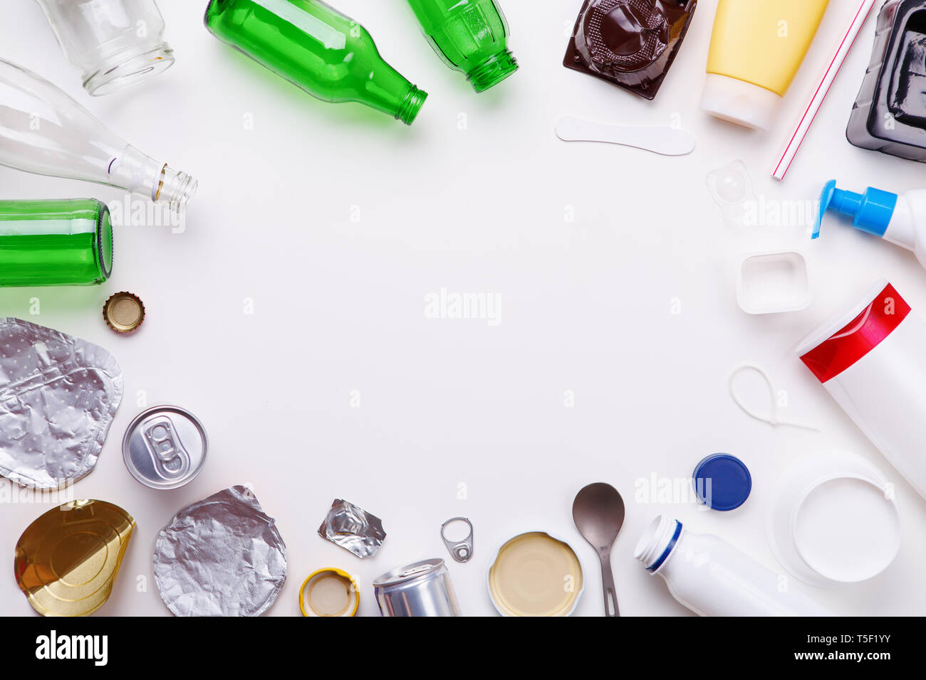 Selection of garbage for recycling - metal, plastic, and glass. Concept ...