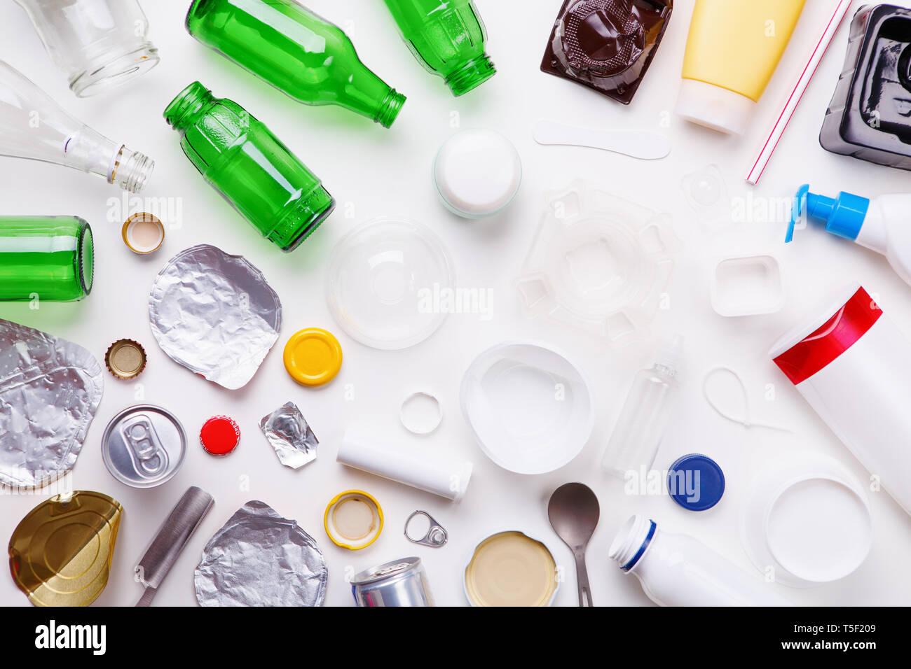 Selection of garbage for recycling - metal, plastic, and glass. Concept ...
