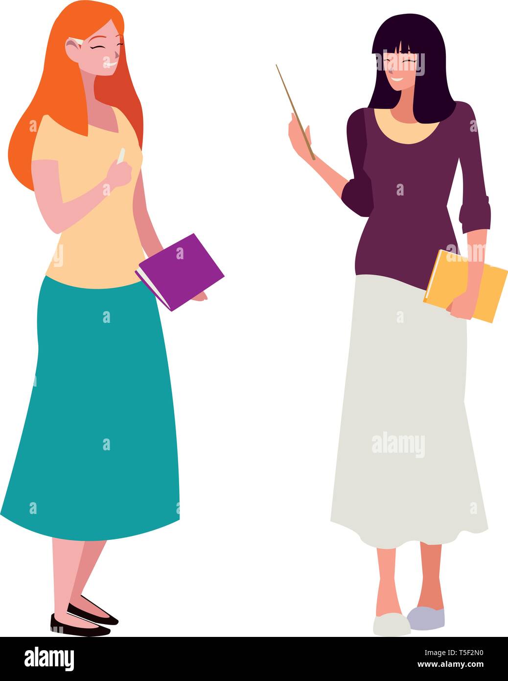 female teachers couple with textbooks characters vector illustration ...