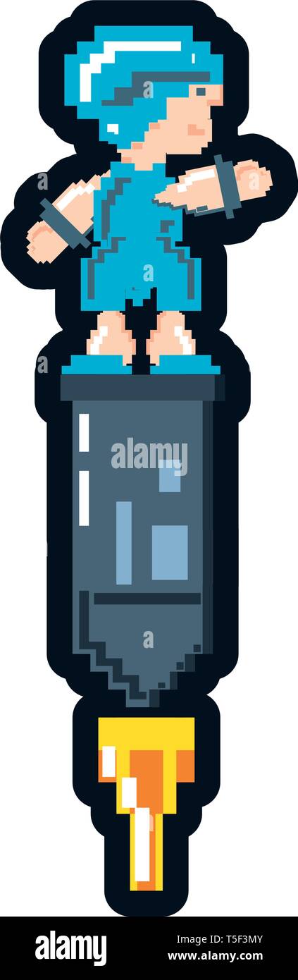 video game avatar in rocket pixelated vector illustration design Stock Vector