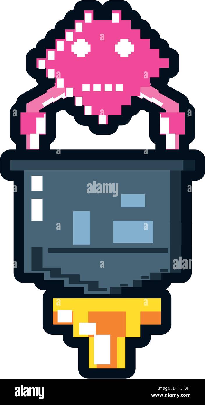 video game monster alien with spaceship pixelated vector illustration design Stock Vector