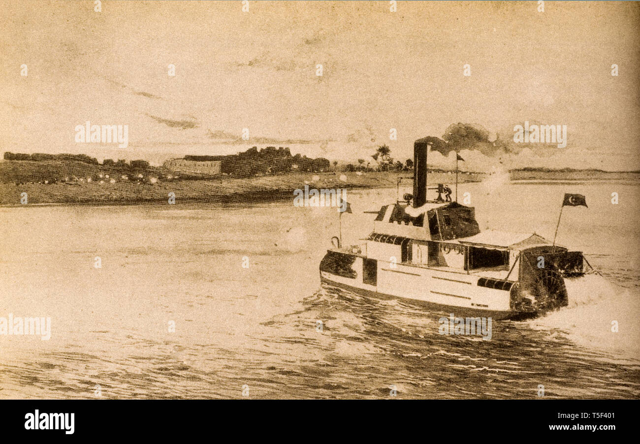 Mahdist war  ( 1881 - 1899)  - The ill - fated gunboat Zafir in action Stock Photo