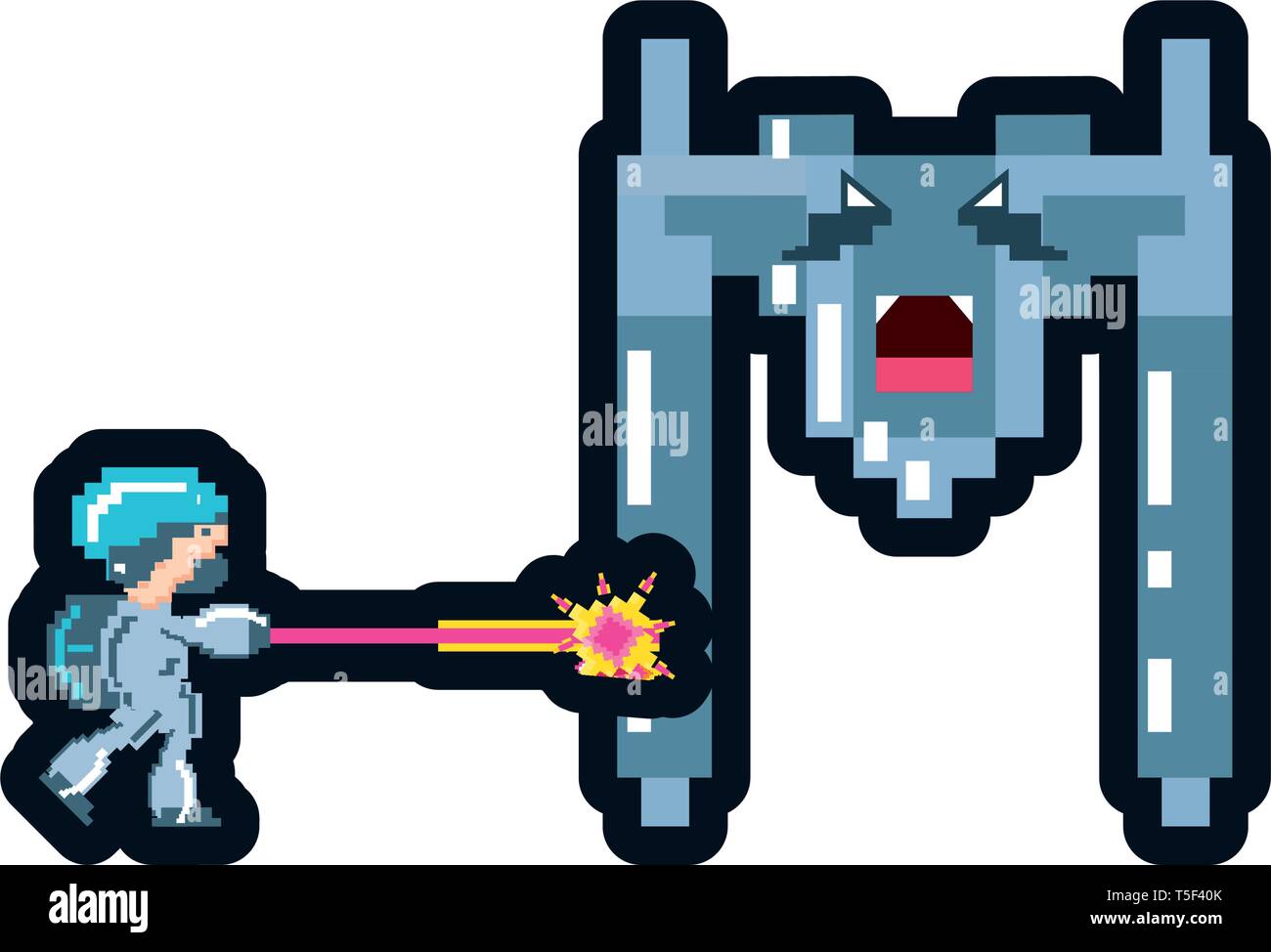 video game avatar pixelated with spaceship vector illustration design Stock Vector