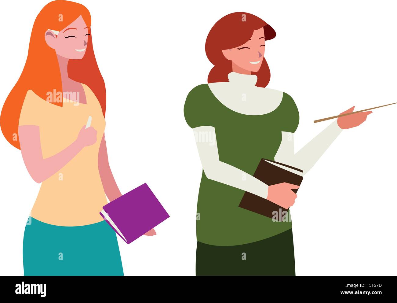female teachers couple with textbooks characters vector illustration ...