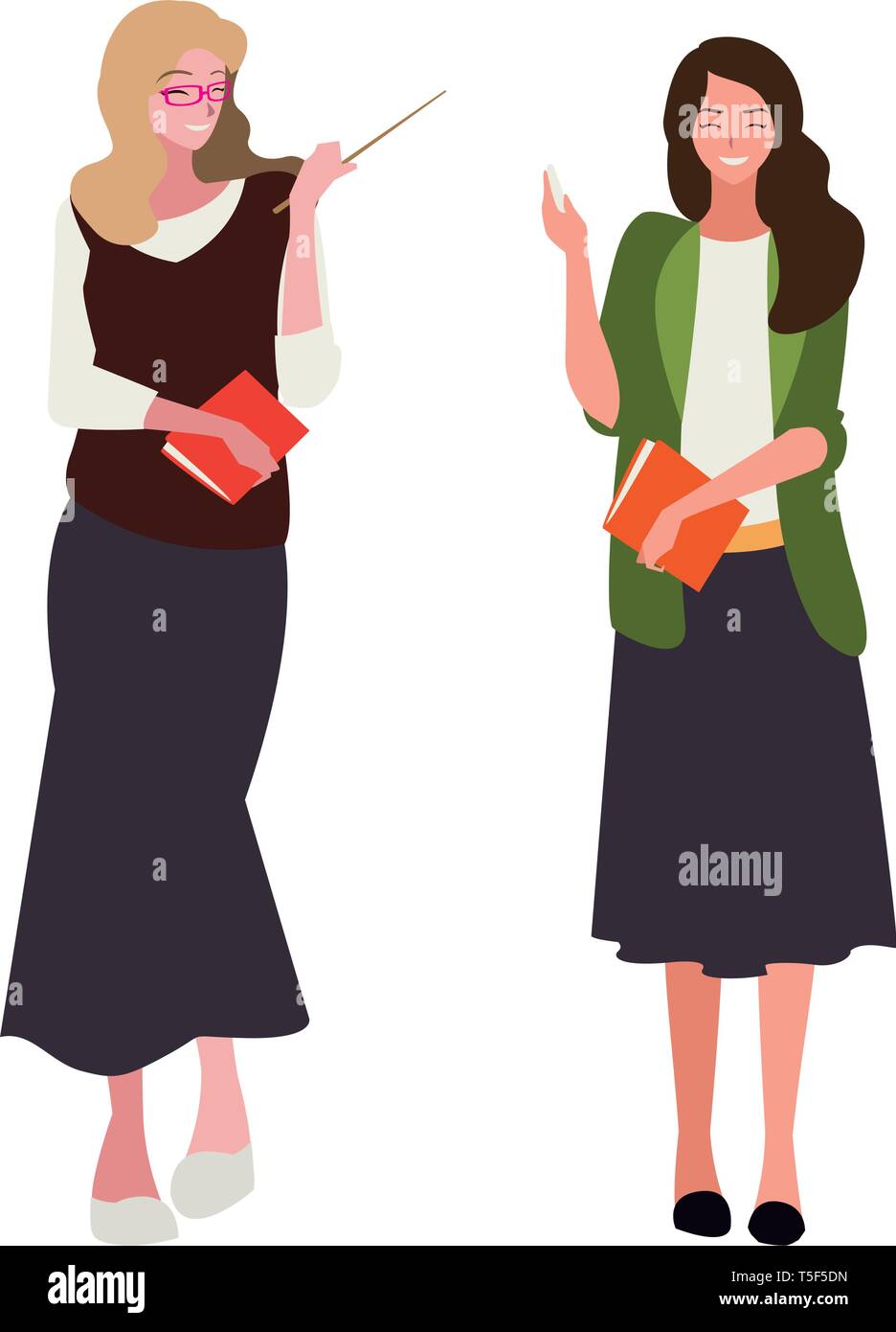 female teachers couple with textbooks characters vector illustration ...