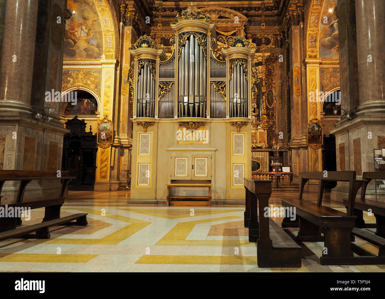MILAN, Italy: 10 February 2019: Organ  Dell'Orto & Lanzini in basilic of Sant'Alessandro in Zebedia built beetween 1601-1658. Stock Photo