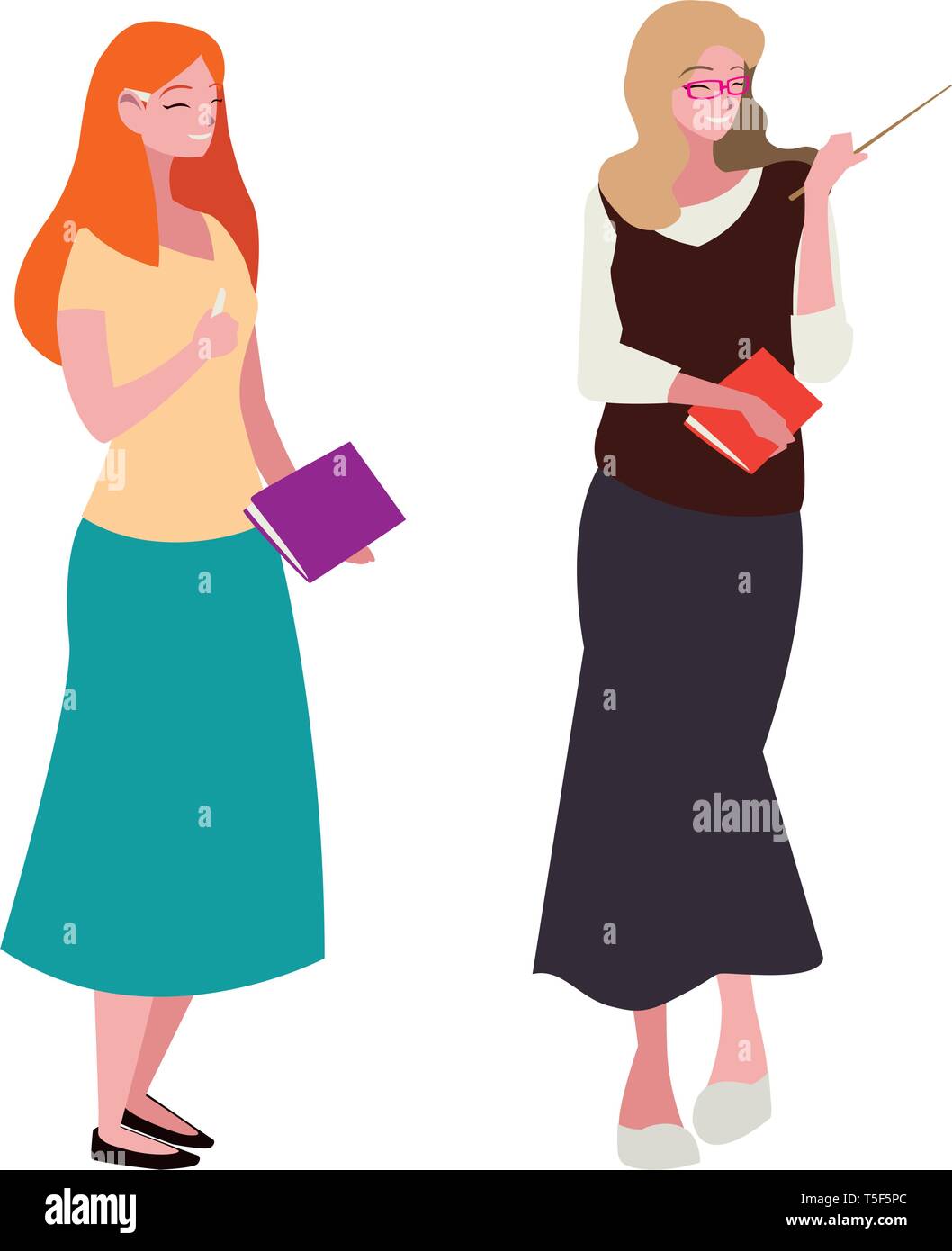 female teachers couple with textbooks characters vector illustration ...