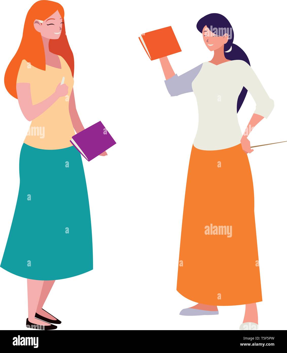 female teachers couple with textbooks characters vector illustration ...
