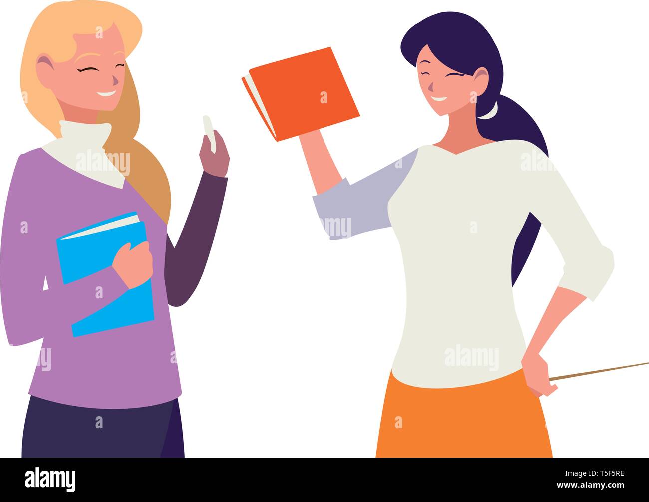 female teachers couple with textbooks characters vector illustration ...