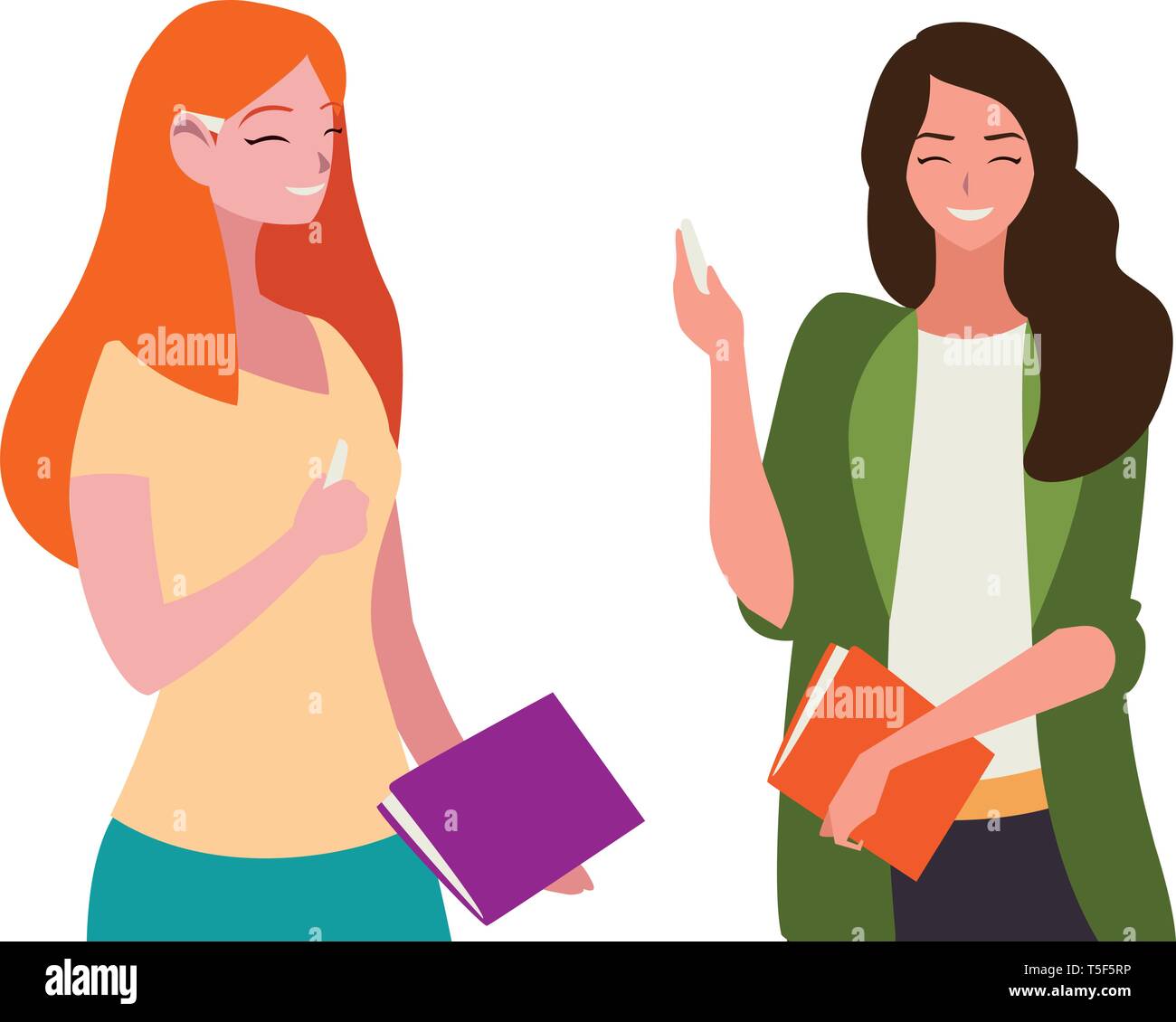 female teachers couple with textbooks characters vector illustration ...