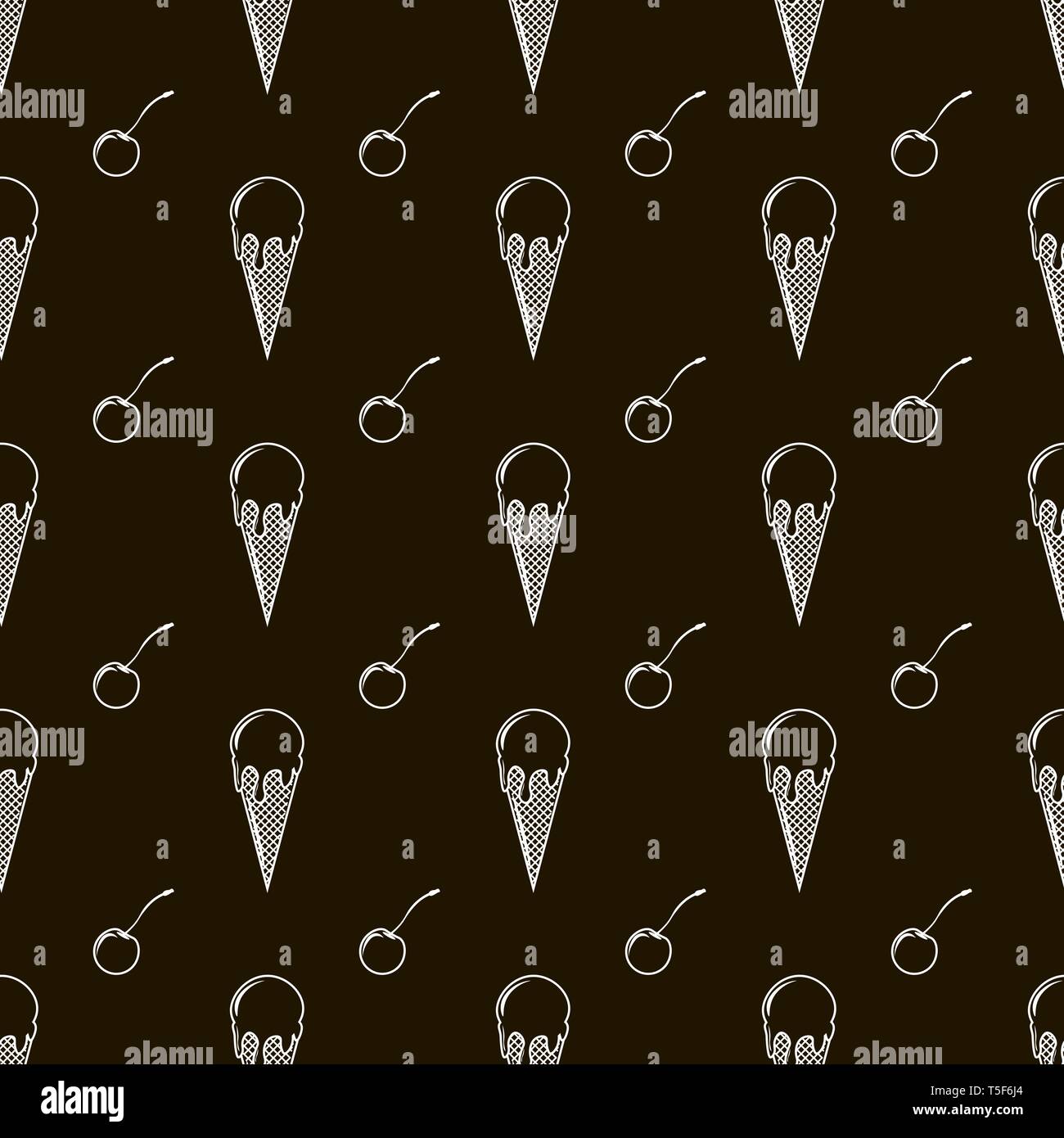 Vector outline ice cream and cherry seamless pattern 10 eps Stock ...