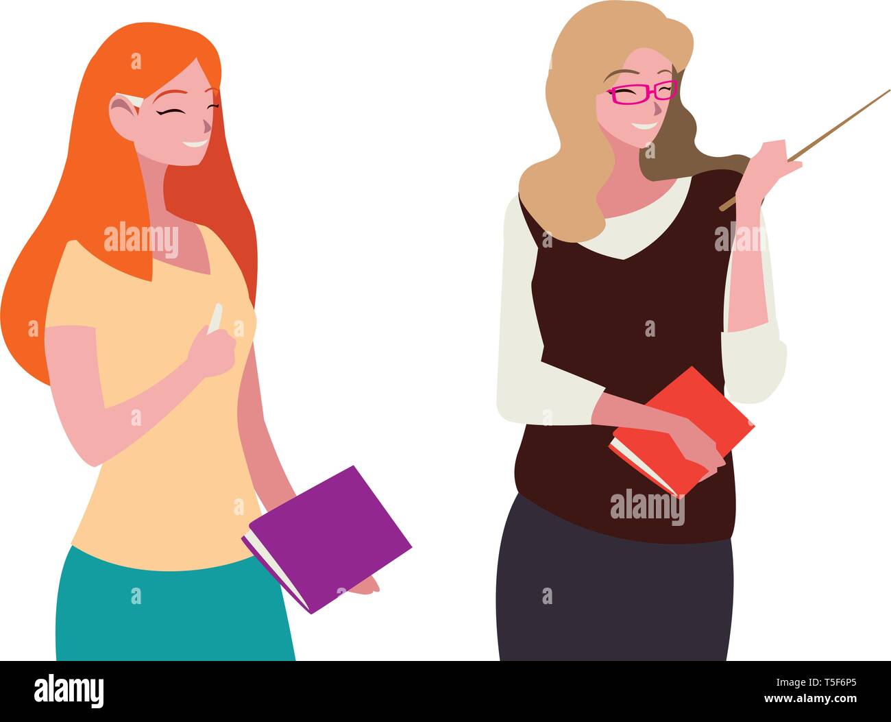 female teachers couple with textbooks characters vector illustration ...