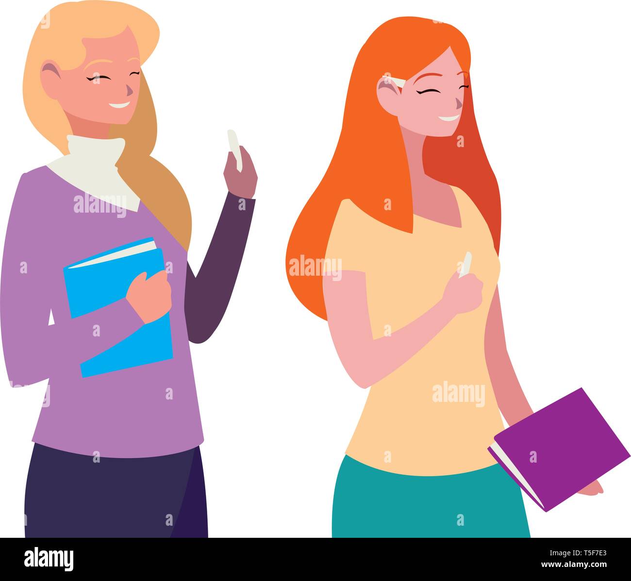 female teachers couple with textbooks characters vector illustration ...