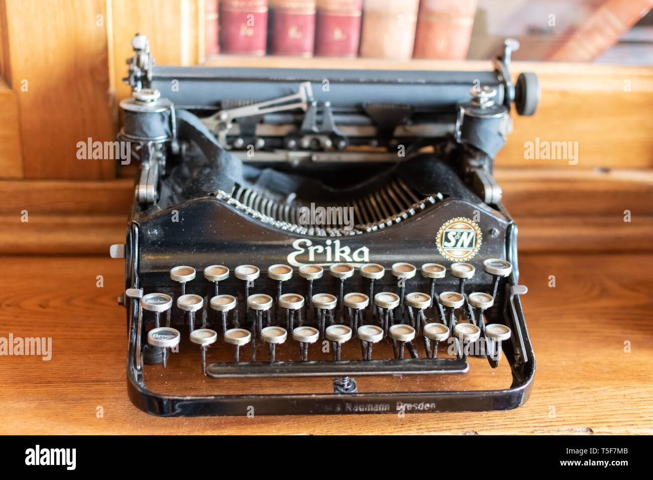 Castle Radun, Czech Republic, 7 April 2019 - Old, retro and stylish Erika typewriter at the museum Stock Photo