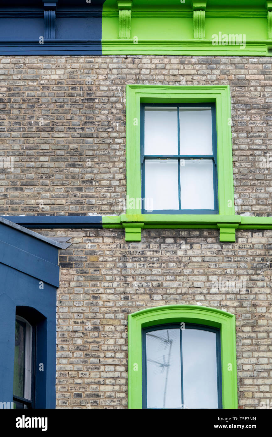 Colourful house windows abstract. Lancaster Road, Notting Hill, London, England Stock Photo