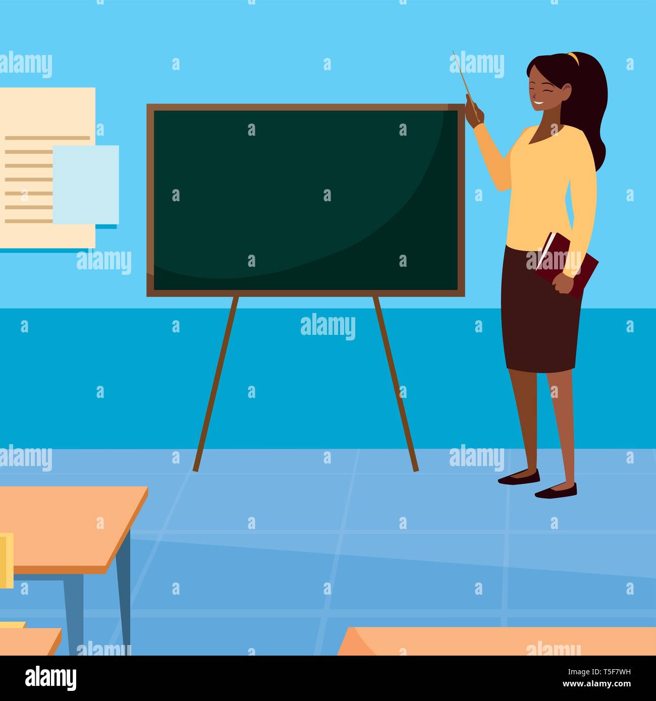 black female teacher with textbook in classroom vector illustration ...